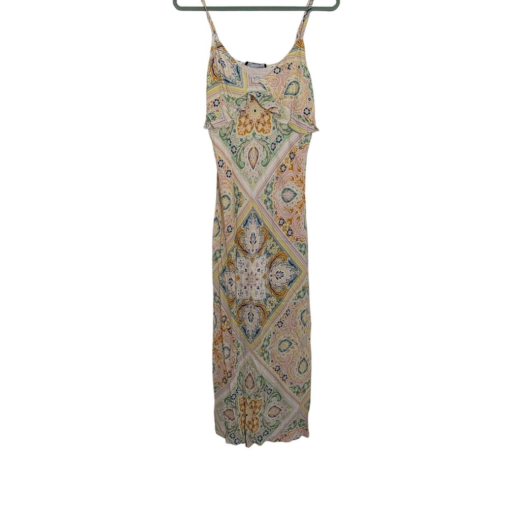 Sanctuary Spring Favorite Slip Dress Scarf Paisley Yellow Green Small NEW Beach - Picture 2 of 8